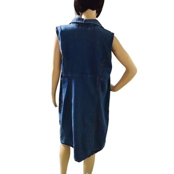 Faded Glory Plus Size 20W Denim Dress Surplice Collared Sleeveless Side Zip - Picture 7 of 10